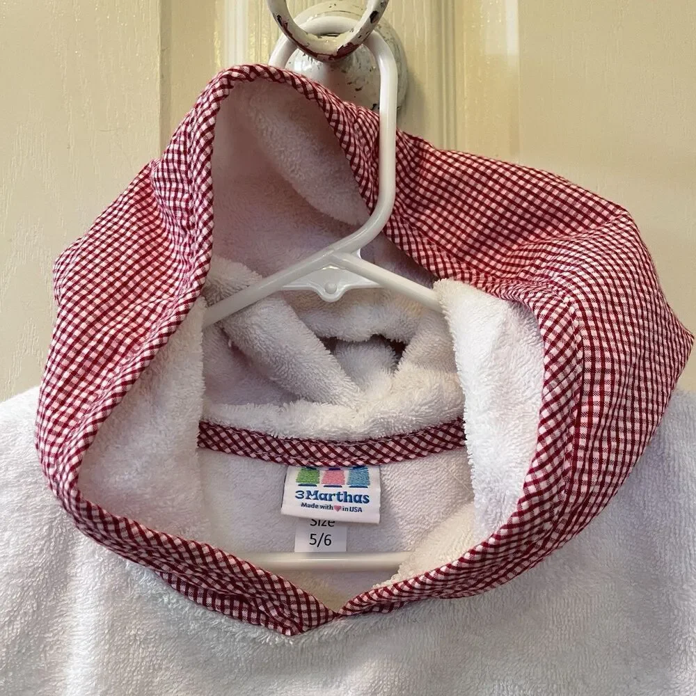 3 Marthas Hooded Terry Swim Cover Up White Red Gingham Seersucker Size 5-6 NWT